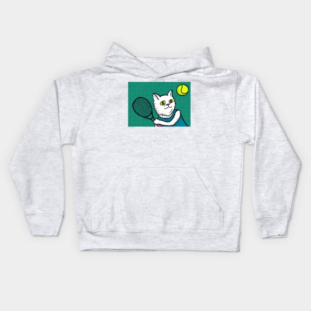 Tennis Cat Kids Hoodie by chawlie